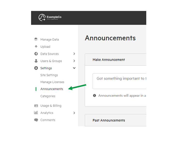 Add an announcement Koordinates Help & Support
